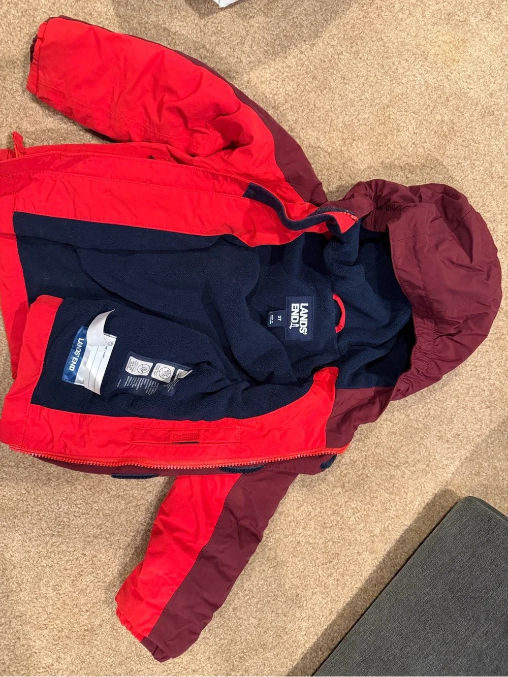 Lands' End Red and Burgundy Kids' Hooded Puffer Jacket
